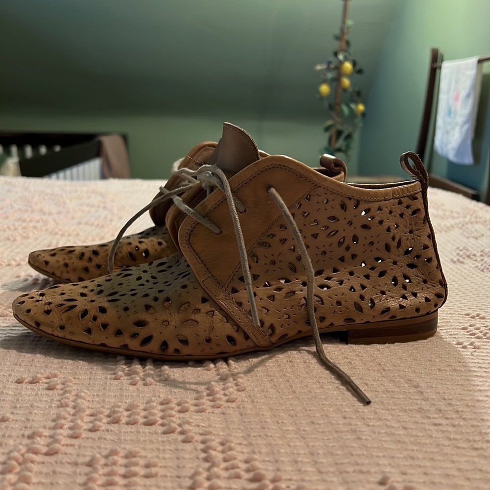 SixtySeven Anthropologie leather cut out pattern booties